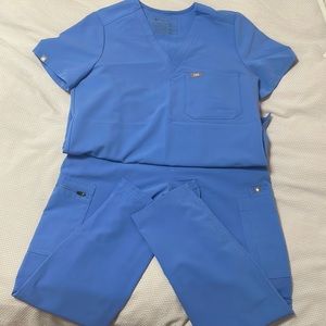 Figs ceil blue set. Small petite pants/small top